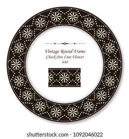 Vintage Round Retro Frame dot line check cross flower, antique style template ideal for invitation or greeting card design.