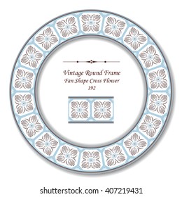 Vintage Round Retro Frame of Fan Shape Cross Flower