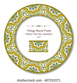 Vintage Round Retro Frame of Flower Vine Star  Geometry