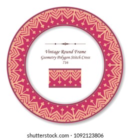 Vintage Round Retro Frame geometry polygon stitch cross, antique style template ideal for invitation or greeting card design.