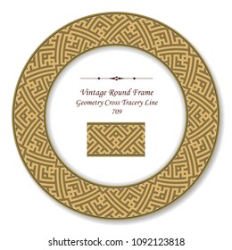 Vintage Round Retro Frame geometry cross tracery line, antique style template ideal for invitation or greeting card design.