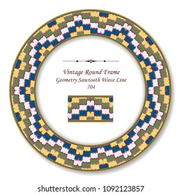 Vintage Round Retro Frame geometry colorful sawtooth wave line, antique style template ideal for invitation or greeting card design.