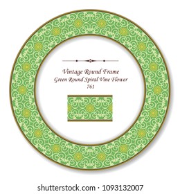 Vintage Round Retro Frame green curve spiral cross vine flower, antique style template ideal for invitation or greeting card design.