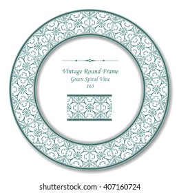 Vintage Round Retro Frame of Green Spiral Vine