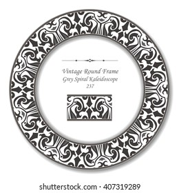 Vintage Round Retro Frame of Grey Spiral Kaleidoscope