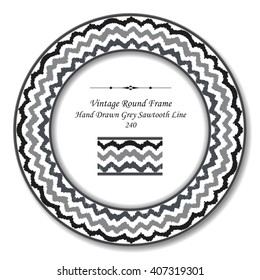 Vintage Round Retro Frame of Hand Drawn Grey Sawtooth Line