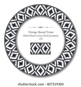 Vintage Round Retro Frame of Hand Drawn Grey Check Geometry