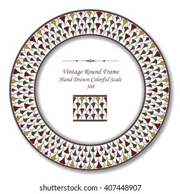 Vintage Round Retro Frame of Hand Drawn Colorful Scale