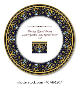 Vintage Round Retro Frame of Luxury Golden Curve Spiral Flower