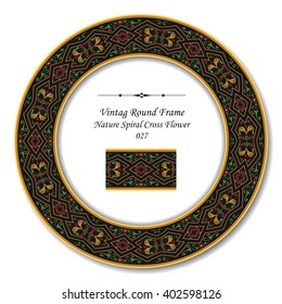Vintage Round Retro Frame - Nature Spiral Cross Flower