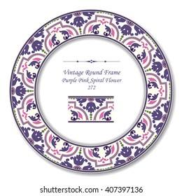 Vintage Round Retro Frame of Purple Pink Spiral Flower