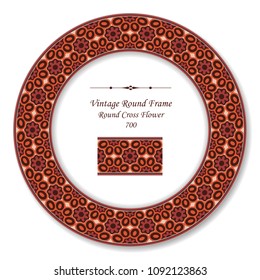 Vintage Round Retro Frame red cross flower, antique style template ideal for invitation or greeting card design.