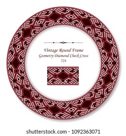 Vintage Round Retro Frame red geometry diamond check polygon cross, antique style template ideal for invitation or greeting card design.