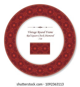 Vintage Round Retro Frame red square check diamond, antique style template ideal for invitation or greeting card design.