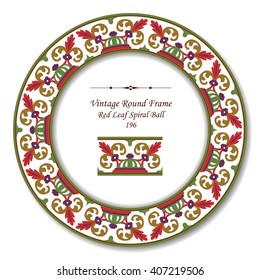 Vintage Round Retro Frame of Red Leaf Spiral Ball