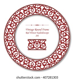 Vintage Round Retro Frame of Red Flower Kaleidoscope