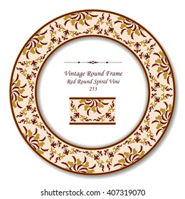 Vintage Round Retro Frame of Red Round Spiral Vine