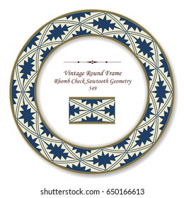 Vintage Round Retro Frame Rhomb Check Sawtooth Geometry
