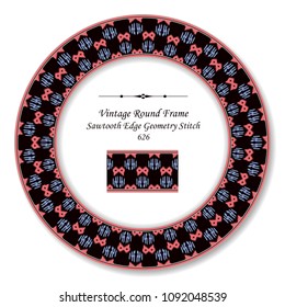 Vintage Round Retro Frame sawtooth edge aboriginal geometry stitch, antique style template ideal for invitation or greeting card design.