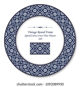 Vintage Round Retro Frame spiral curve cross vine flower, antique style template ideal for invitation or greeting card design.