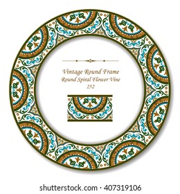 Vintage Round Retro Frame of Round Spiral Flower Vine