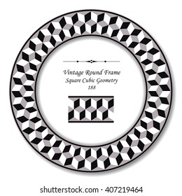 Vintage Round Retro Frame of Square Cubic Geometry