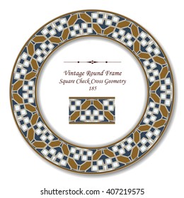 Vintage Round Retro Frame of Square Check Cross Geometry