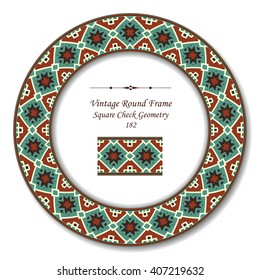 Vintage Round Retro Frame of Square Check Geometry