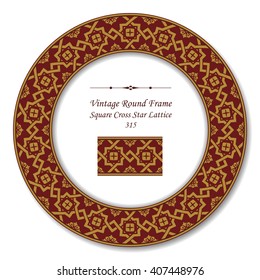 Vintage Round Retro Frame of Square Cross Star Lattice