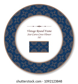 Vintage Round Retro Frame star curve cross flower, antique style template ideal for invitation or greeting card design.