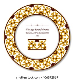 Vintage Round Retro Frame of Yellow Star Kaleidoscope