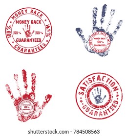 Vintage round stamp with ink hand prints. Use the effect of old, worn, stamp