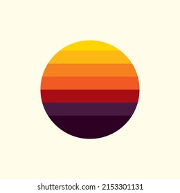 Vintage round sunset in the style of the 80s. Vector background. A design element.