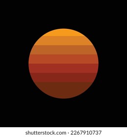 Vintage round sunset in the style of the 80s. Vector background. A design element.