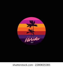 Vintage round sunset in the style of the 80s. Vector background. A design element.