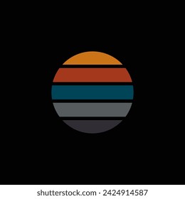 Vintage round sunset in the style of the 80s. Vector background. A design element. Hand drawn, not AI