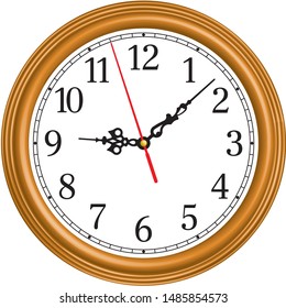 Vintage round wall clock. 3D effect. Vector illustration