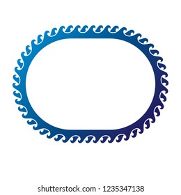 Vintage rounded frame created with marine ornament, blue sea waves. Heraldic Coat of Arms decorative emblem isolated vector illustration.