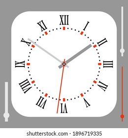 Marque De Reloj Blanco Cuadrado Vintage Con Flechas. Números romanos. Ilustración del vector