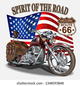 Vintage Route 66 motorcycle poster,t-shirt print.