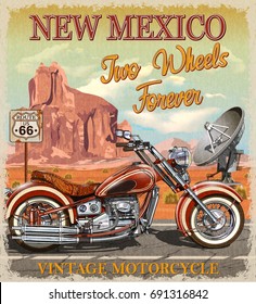 Vintage Route 66 New Mexico Motorcycle Poster.