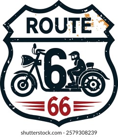 Vintage Route 66 Rustic Sign Vector Illustration for Riders
