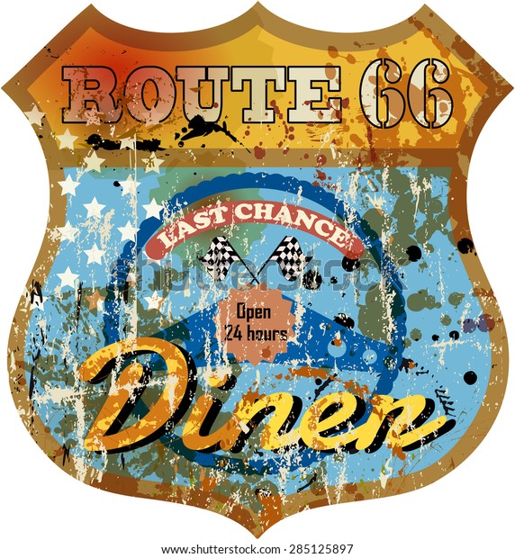 Vintage Route Sixty Six Diner Sign Stock Vector (Royalty Free
