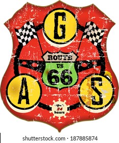 vintage route sixty six gas station sign, retro style