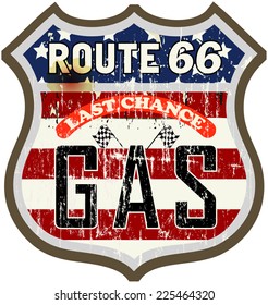 Vintage route sixty six gas station sign, vector illustration
