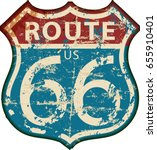 vintage route sixty six road sign,retro grungy vector illustration