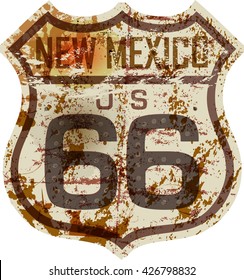 vintage route sixty six road sign,New Mexico,grungy vector illustration