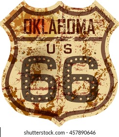 vintage route sixty six road sign,Oklahoma,grungy vector illustration