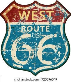 vintage route sixty six road sign,retro grungy vector illustration