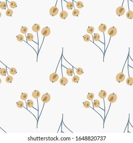 Vintage rowan berries seamless pattern on white background. Floral berry backdrop in doodle style. Botanical wallpaper. Textile print design. Vector illustration